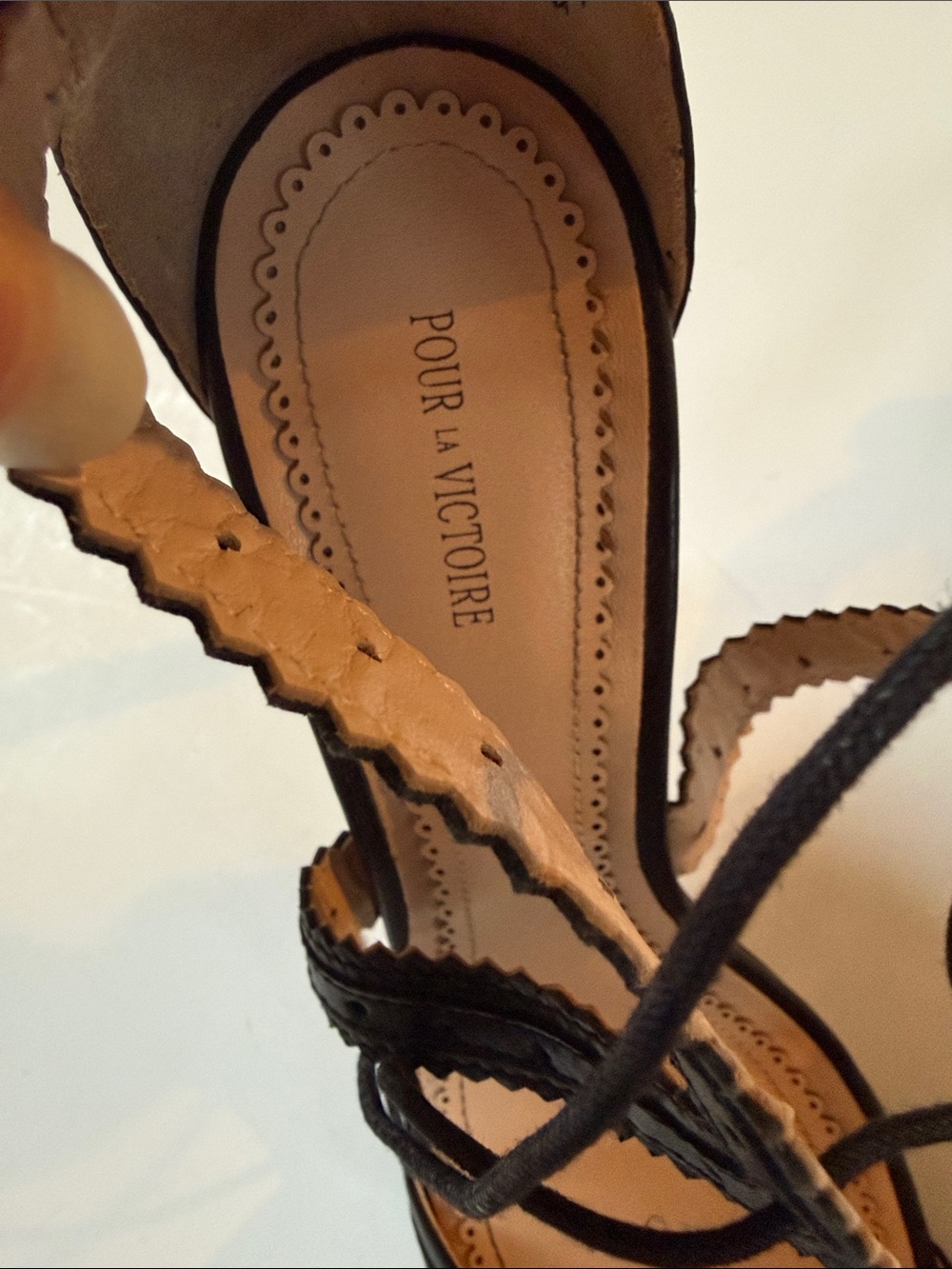 Pour La Victoire Shanna Black Nappa Lace-Up Stiletto Heels with Gold Accent - Picture 6 of 7